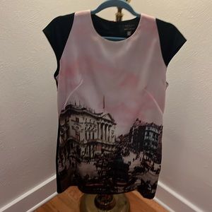 Lightweight, fully lined, Ted Baker dress with architectural graphic.